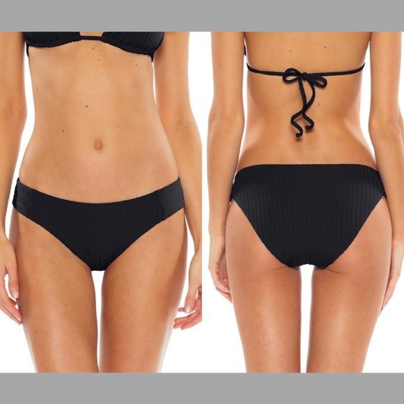 NWT Becca Loreto Ribbed Bikini Bottoms in Black‎ [SZ Medium ] - Picture 1 of 9